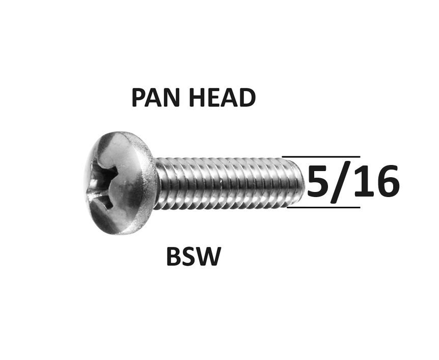 5/16  BSW Pan Head Metal Thread Screws Stainless Steel Grade 316 Select Length